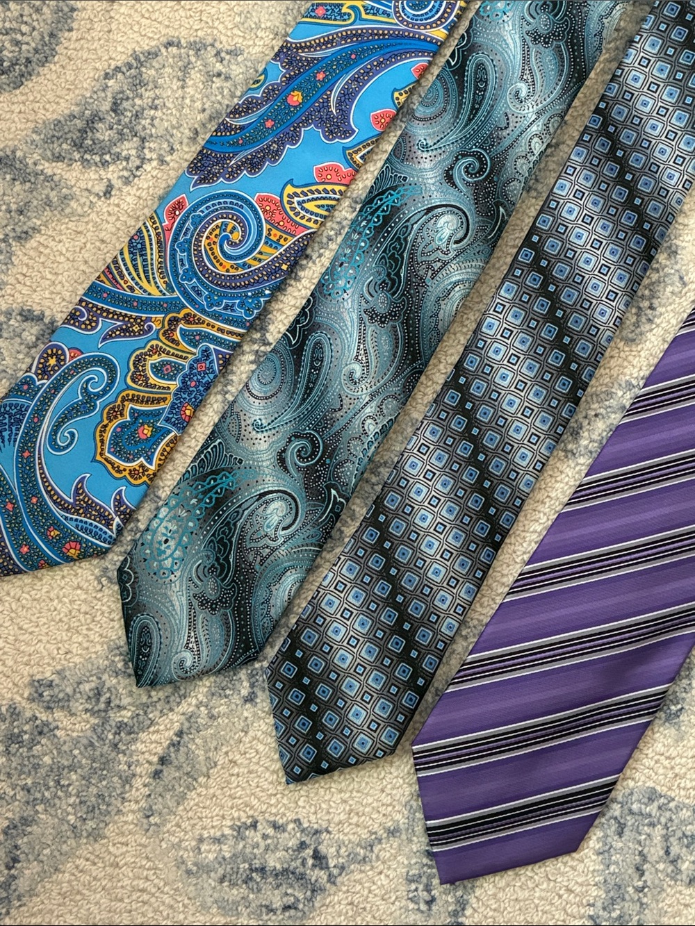 Apt. 9 Blue, Teal & Purple Patterned Necktie Set - 4 Ties
